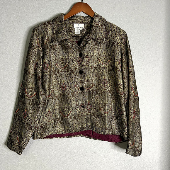 The Travel Collection Jacquard Damask Paisley Batik Crocade Brown‎ Medium Jacket - Picture 1 of 13